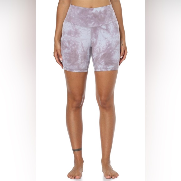 NWT YUNOGA Women's High Waisted Athletic Biker Shorts Gray Pink Tie Dye Size XS - Picture 2 of 11